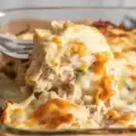Delicious Chicken Cordon Bleu Casserole with chicken, ham, cheese, and breadcrumbs